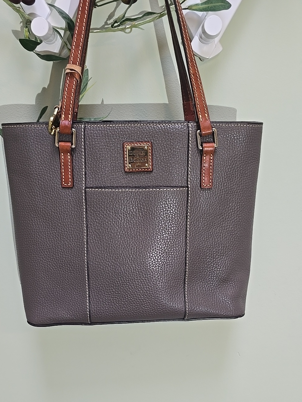 Dooney & Bourke Gray Tote with Brown Leather Straps